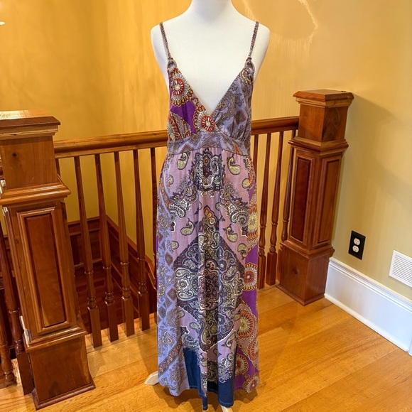 Lucky Brand Boho Bohemian Paisley A-line Maxi Dress Sz M - Picture 1 of 9